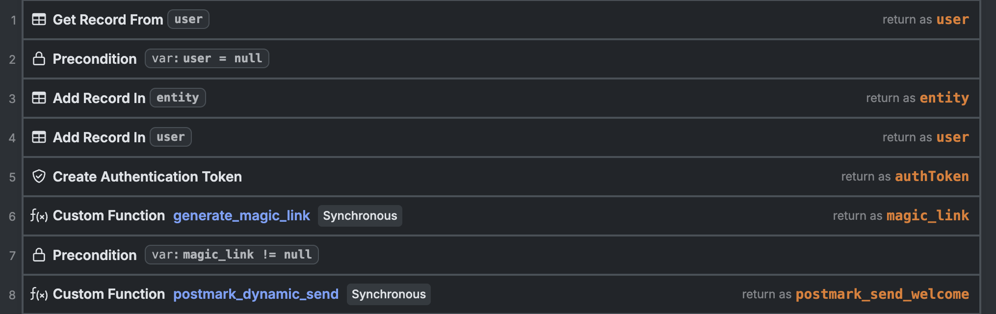 Xano `signup` workflow Screenshot of Xano signup workflow