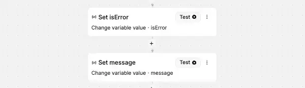 Change variable value actions Screenshot of Change variable value actions in workflow