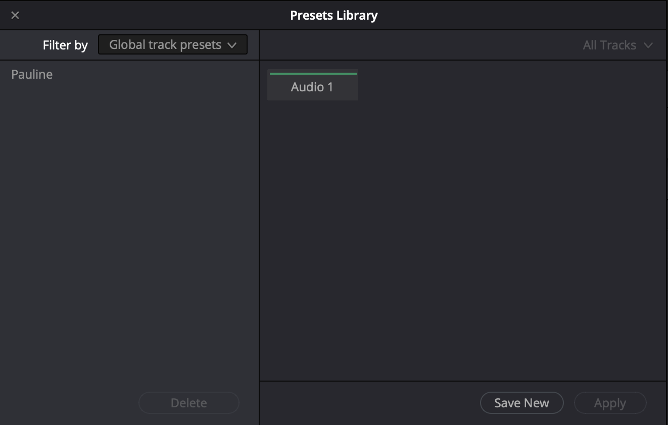 DaVinci Resolve Presets Screenshot of DaVinci Resolve Presets